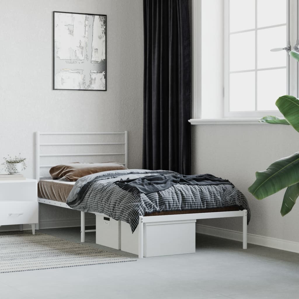 Metal Bed Frame without Mattress with Headboard White 100x200cm
