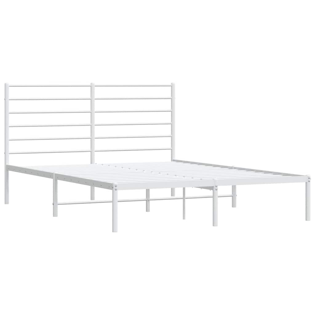 Metal Bed Frame without Mattress with Headboard White 150x200cm