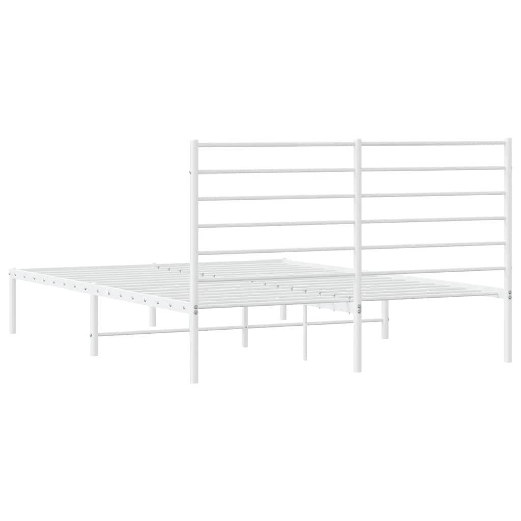 Metal Bed Frame without Mattress with Headboard White 150x200cm
