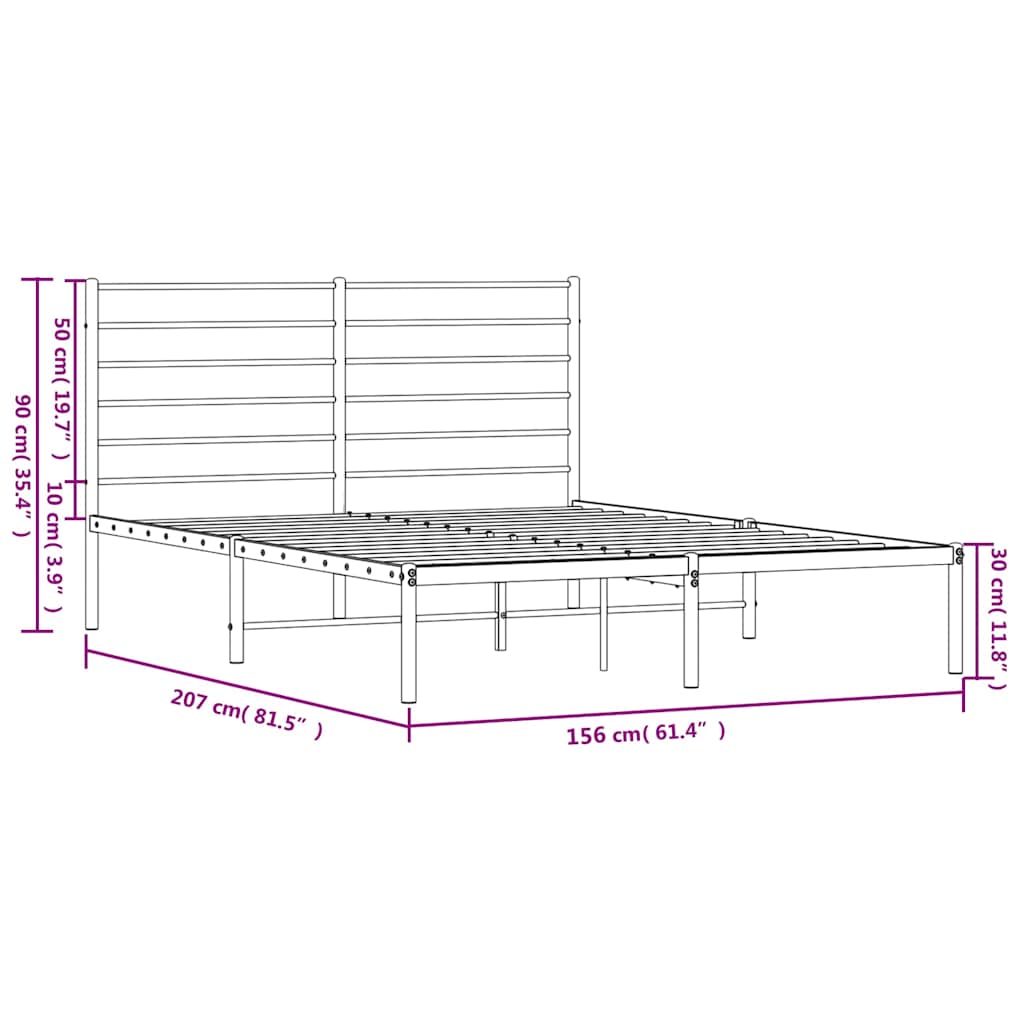 Metal Bed Frame without Mattress with Headboard White 150x200cm