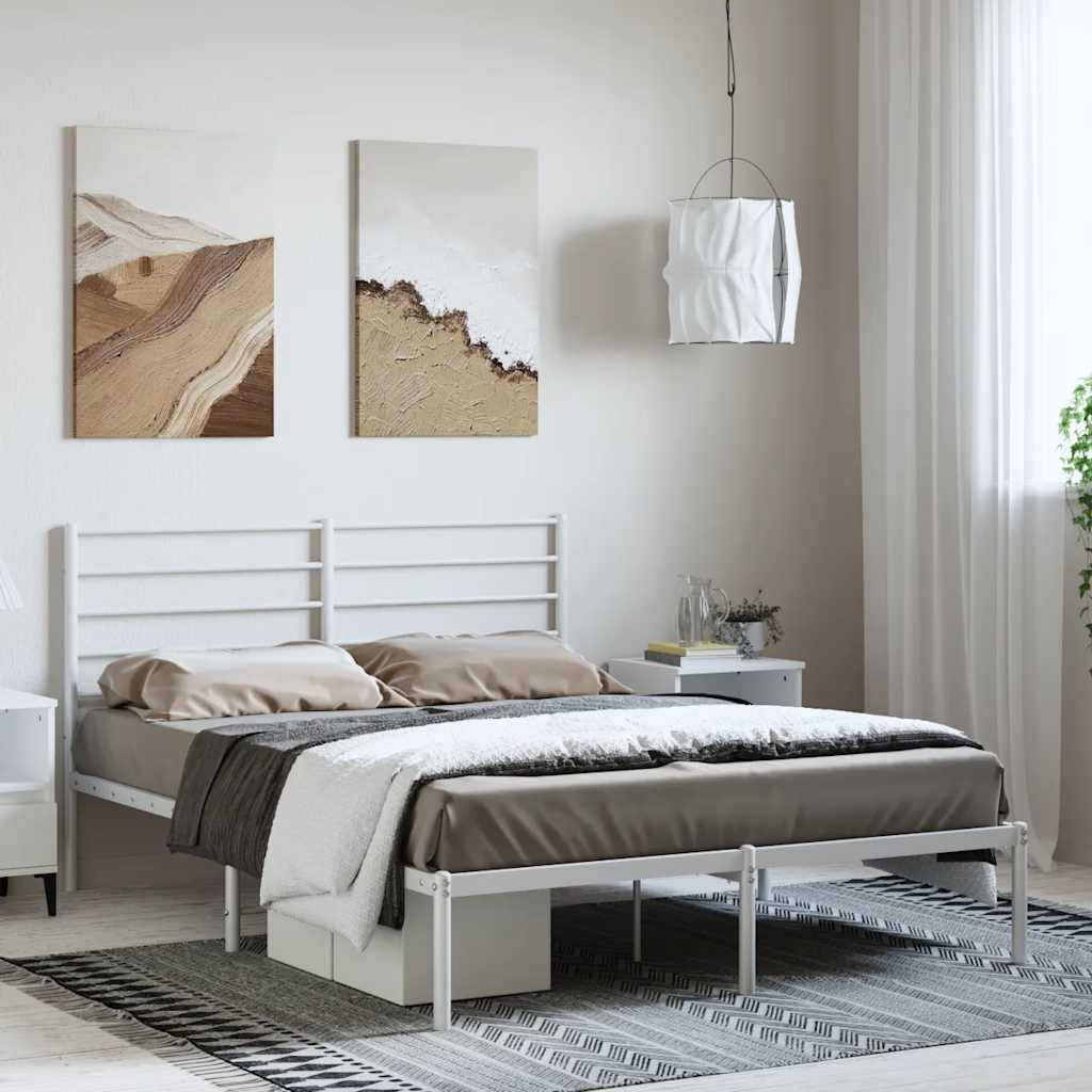 Metal Bed Frame without Mattress with Headboard White 150x200cm