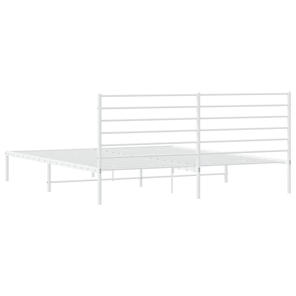 Metal Bed Frame without Mattress with Headboard White 183x213cm