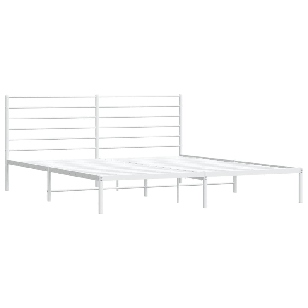 Metal Bed Frame without Mattress with Headboard White 193x203cm
