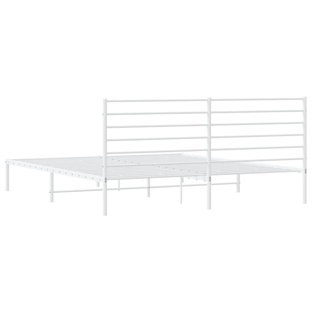Metal Bed Frame without Mattress with Headboard White 193x203cm