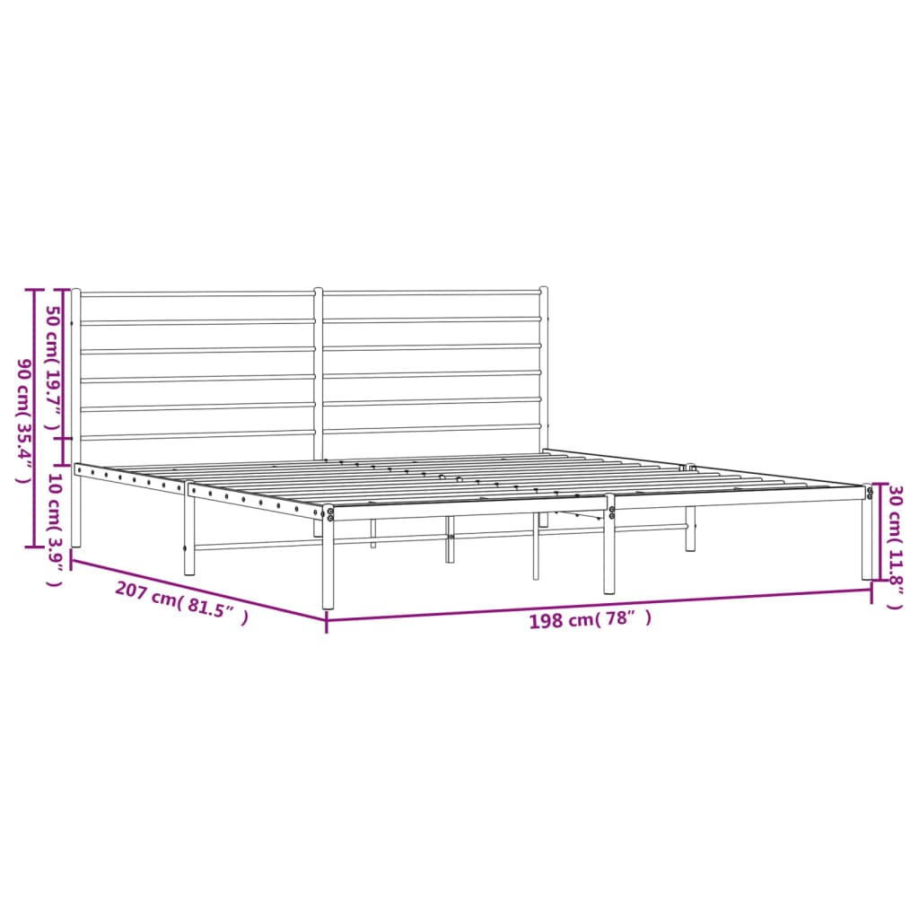 Metal Bed Frame without Mattress with Headboard White 193x203cm
