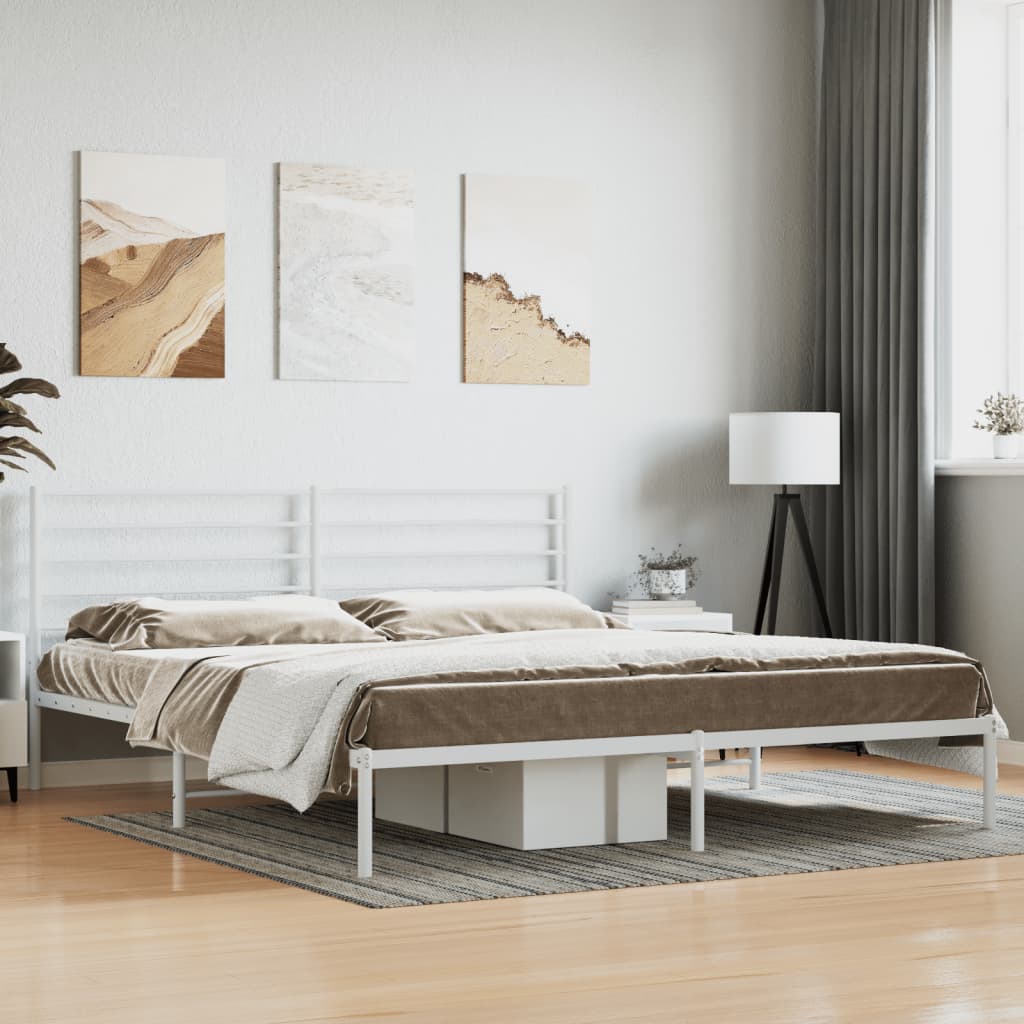 Metal Bed Frame without Mattress with Headboard White 193x203cm