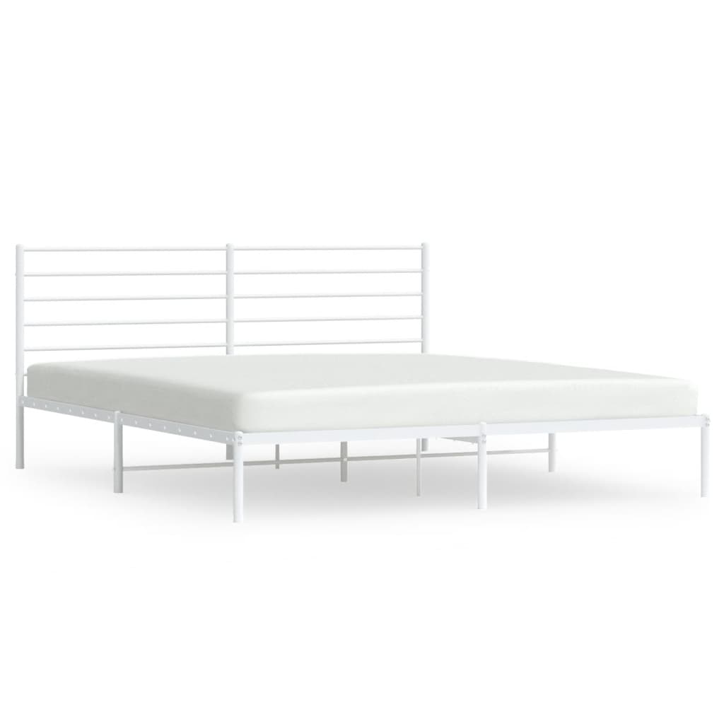 Metal Bed Frame without Mattress with Headboard White 200x200cm