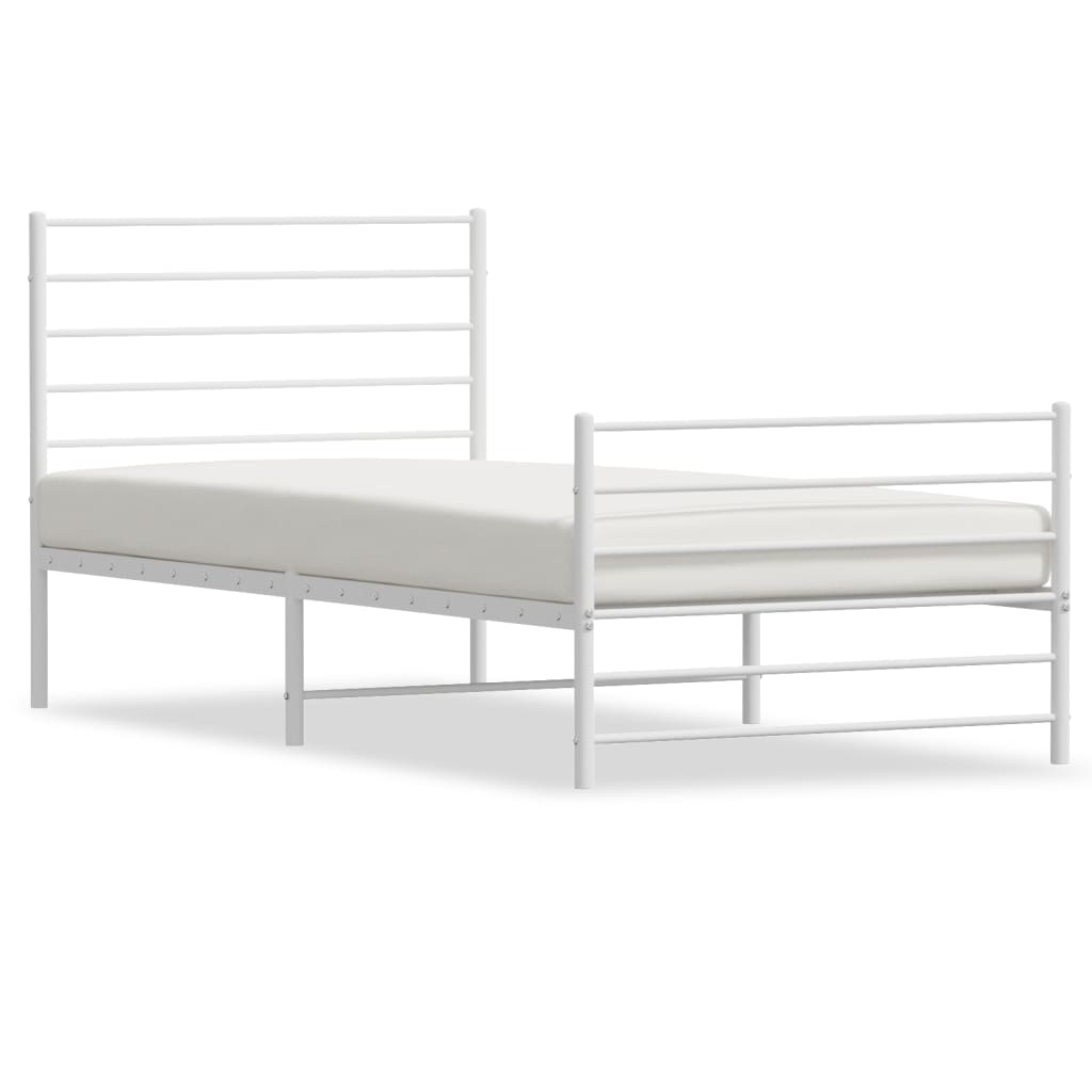 Metal Bed Frame without Mattress with Footboard White 90x200cm