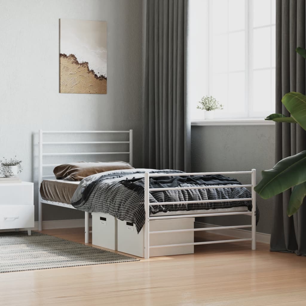 Metal Bed Frame without Mattress with Footboard White 90x200cm