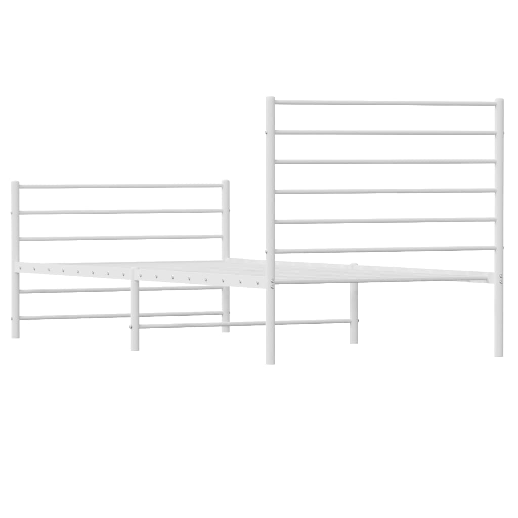 Metal Bed Frame without Mattress with Footboard White 100x190cm