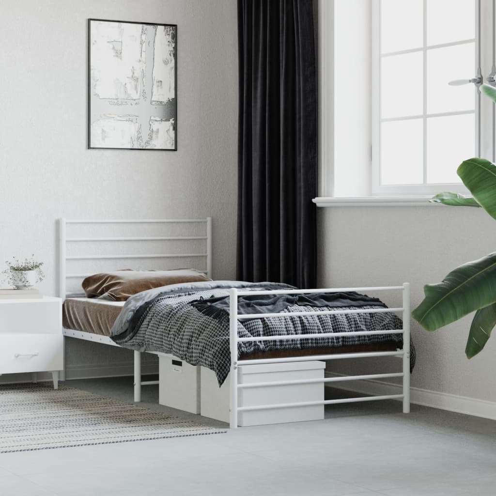 Metal Bed Frame without Mattress with Footboard White 100x190cm