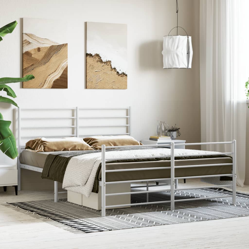 Metal Bed Frame without Mattress with Footboard White 120x190cm