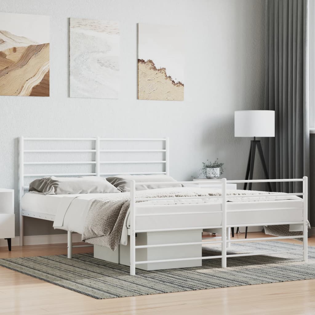 Metal Bed Frame without Mattress with Footboard White 150x200cm