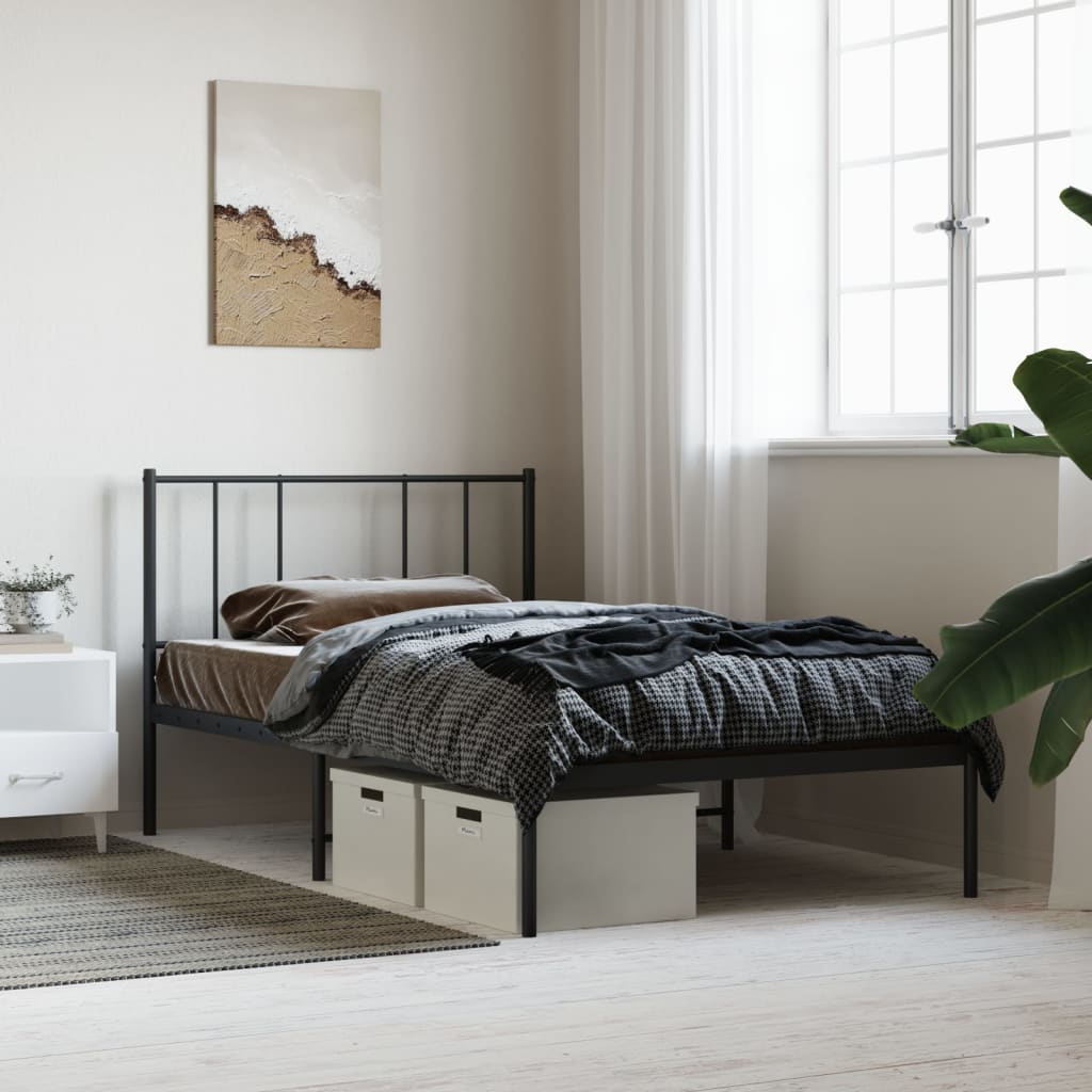 Metal Bed Frame without Mattress with Headboard Black 80x200cm