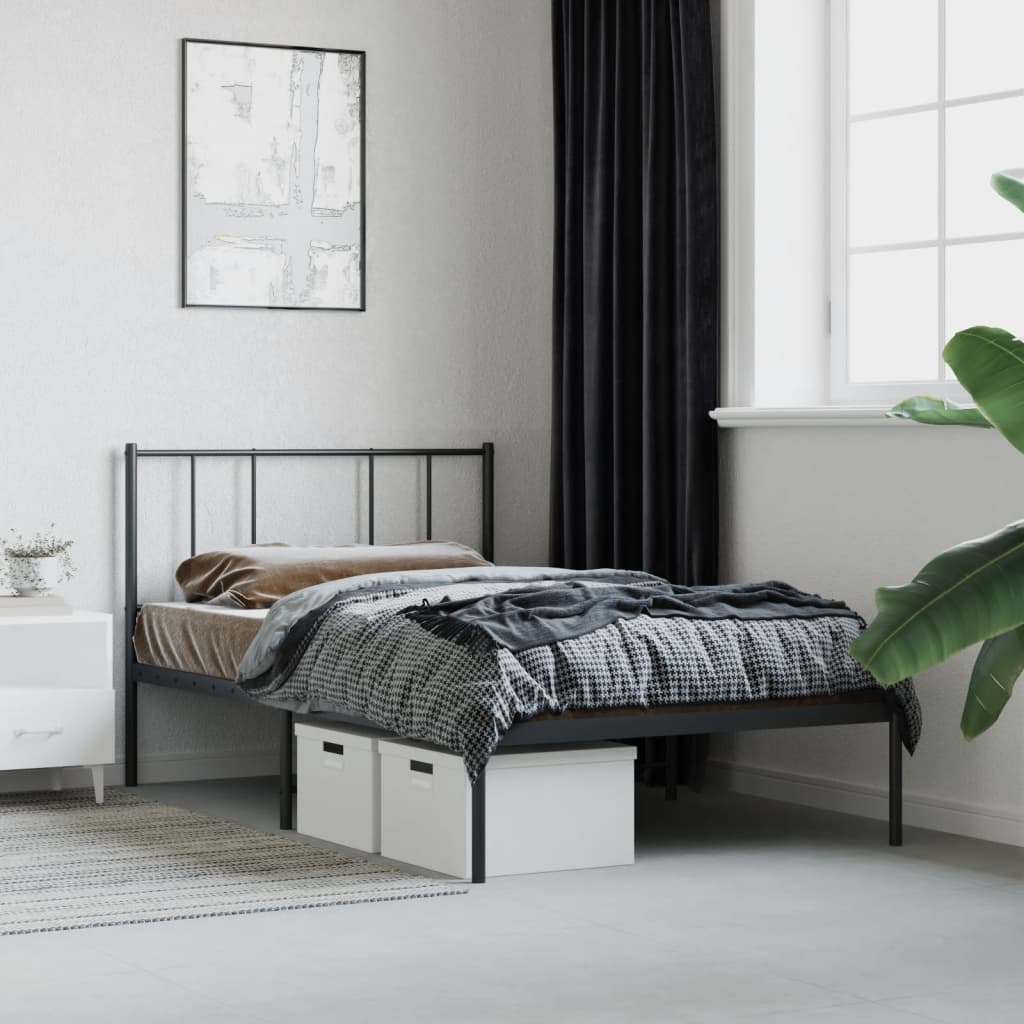 Metal Bed Frame without Mattress with Headboard Black 107x203cm