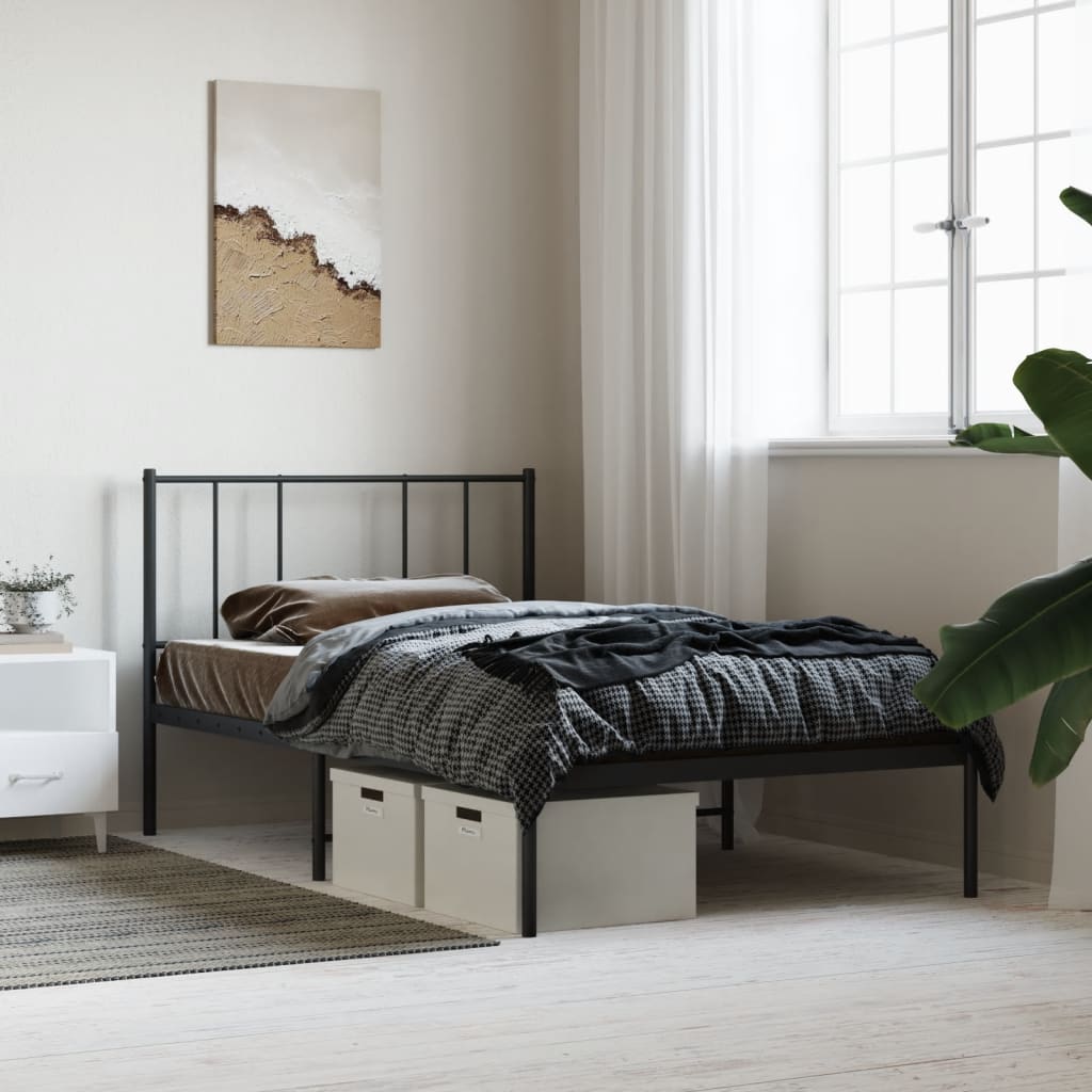 Metal Bed Frame without Mattress with Headboard Black 107x203cm