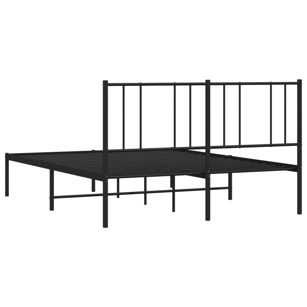 Metal Bed Frame without Mattress with Headboard Black 140x190cm