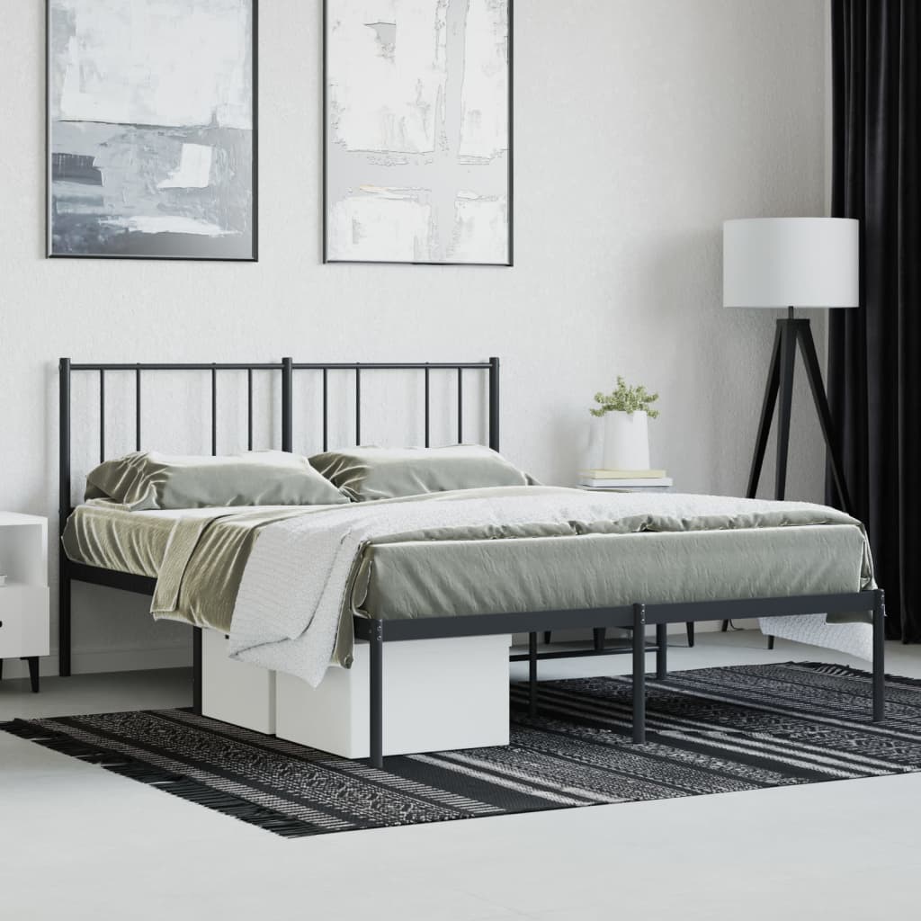 Metal Bed Frame without Mattress with Headboard Black 150x200cm