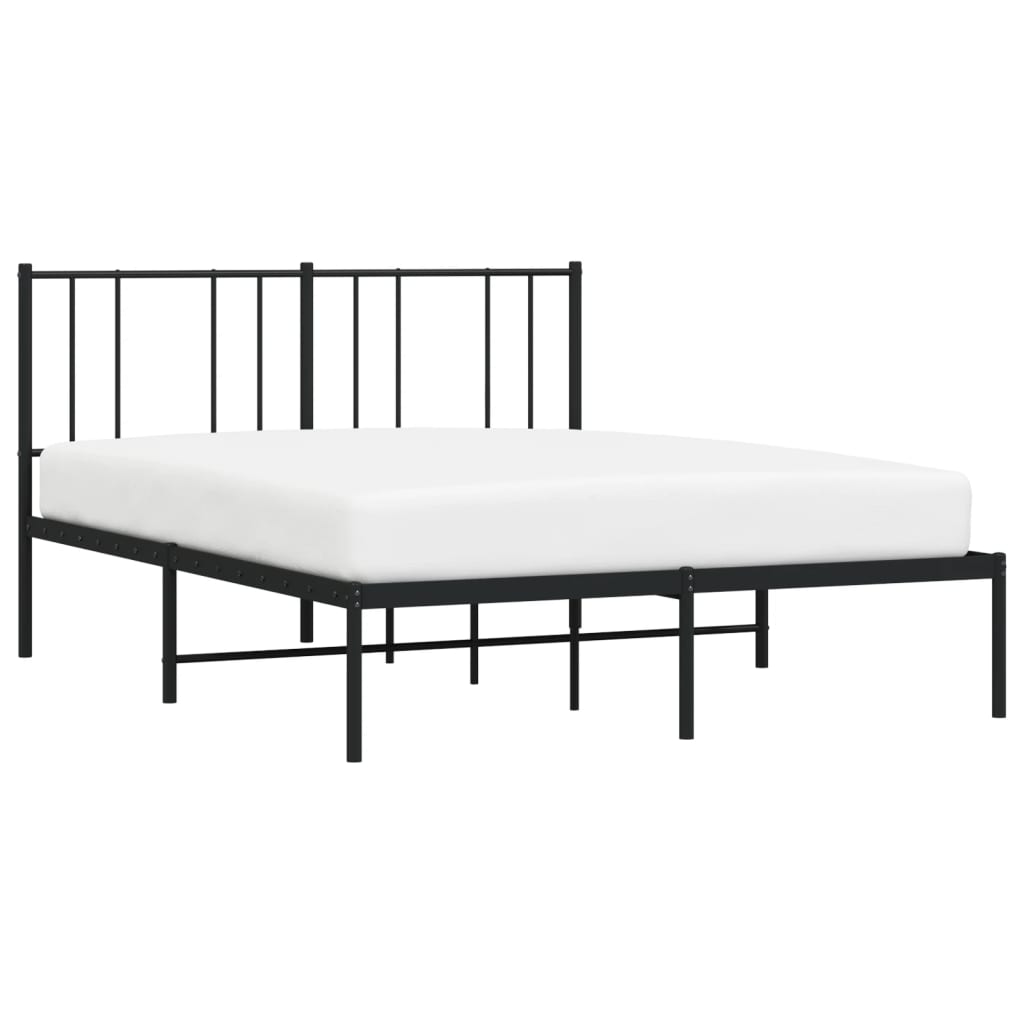 Metal Bed Frame without Mattress with Headboard Black 150x200cm