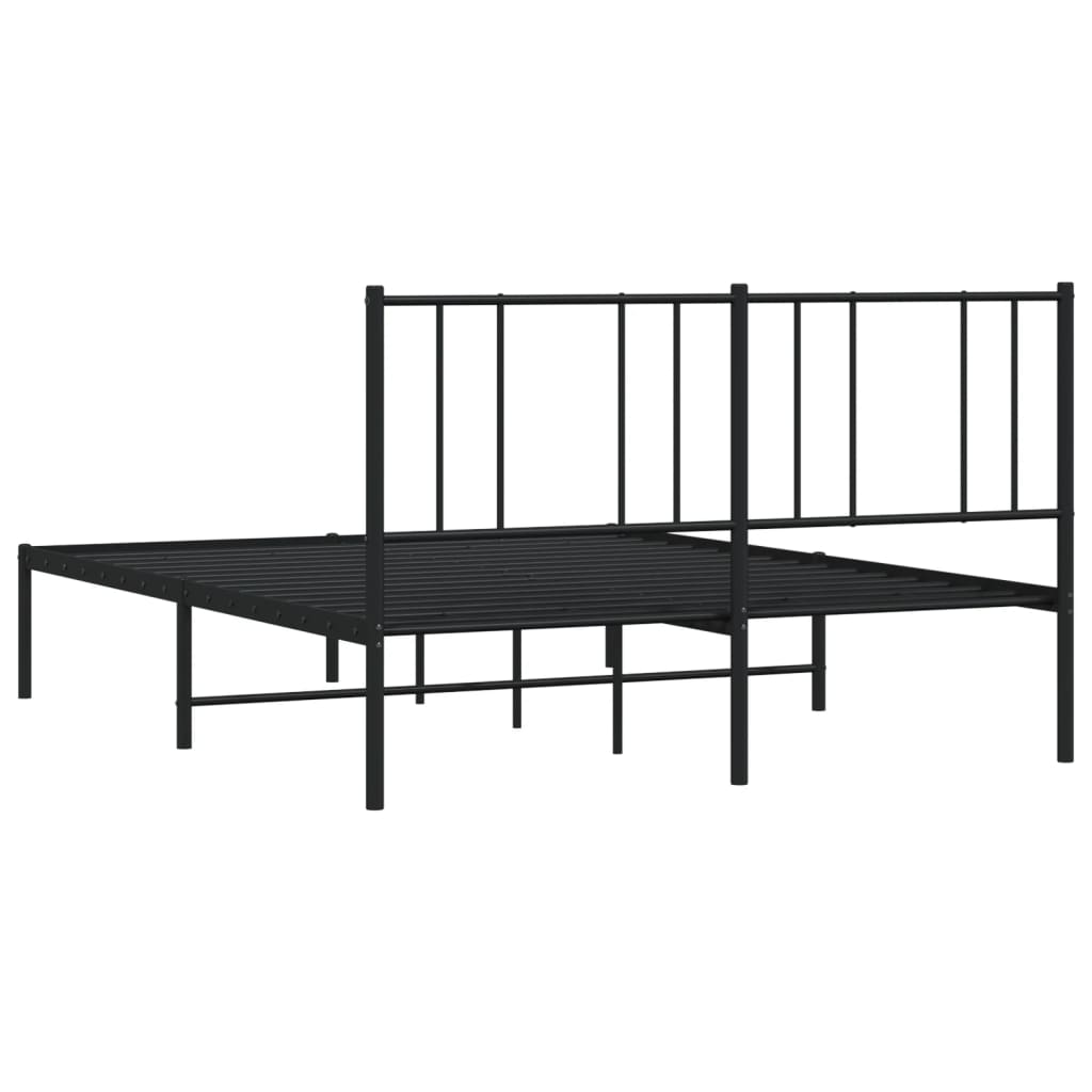 Metal Bed Frame without Mattress with Headboard Black 150x200cm