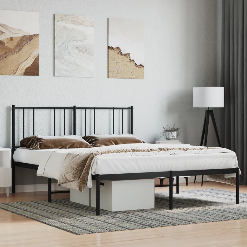 Metal Bed Frame without Mattress with Headboard Black 150x200cm