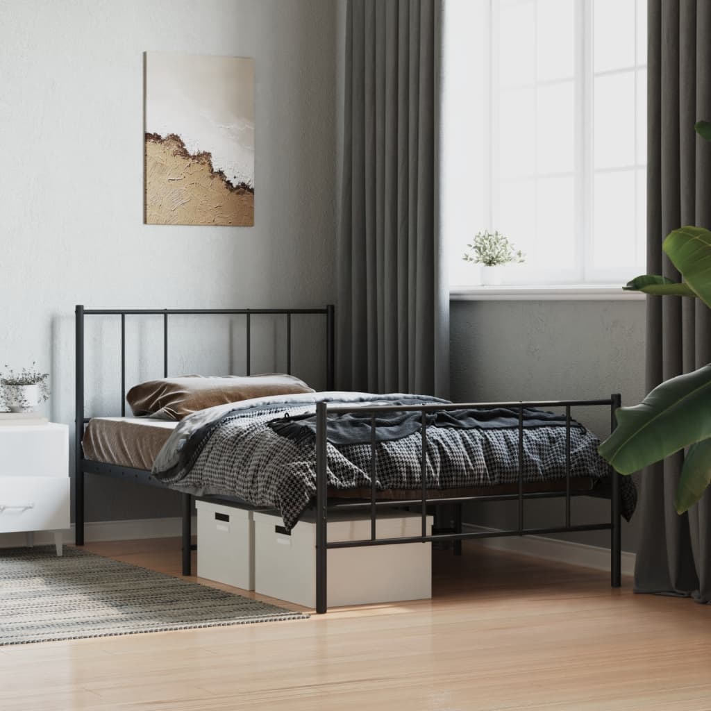 Metal Bed Frame without Mattress with Footboard Black 80x200cm