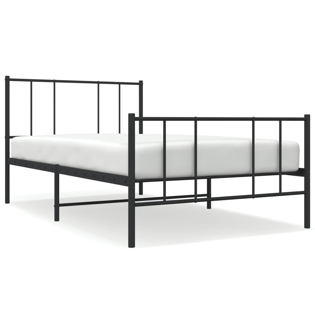 Metal Bed Frame without Mattress with Footboard Black 90x190cm