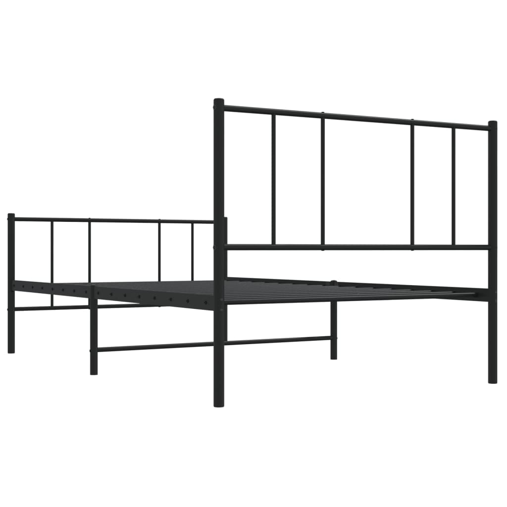 Metal Bed Frame without Mattress with Footboard Black 90x190cm