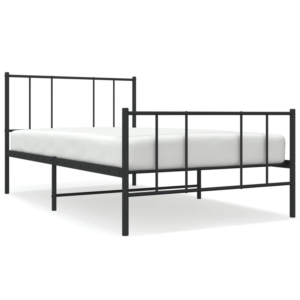 Metal Bed Frame without Mattress with Footboard Black 100x190cm