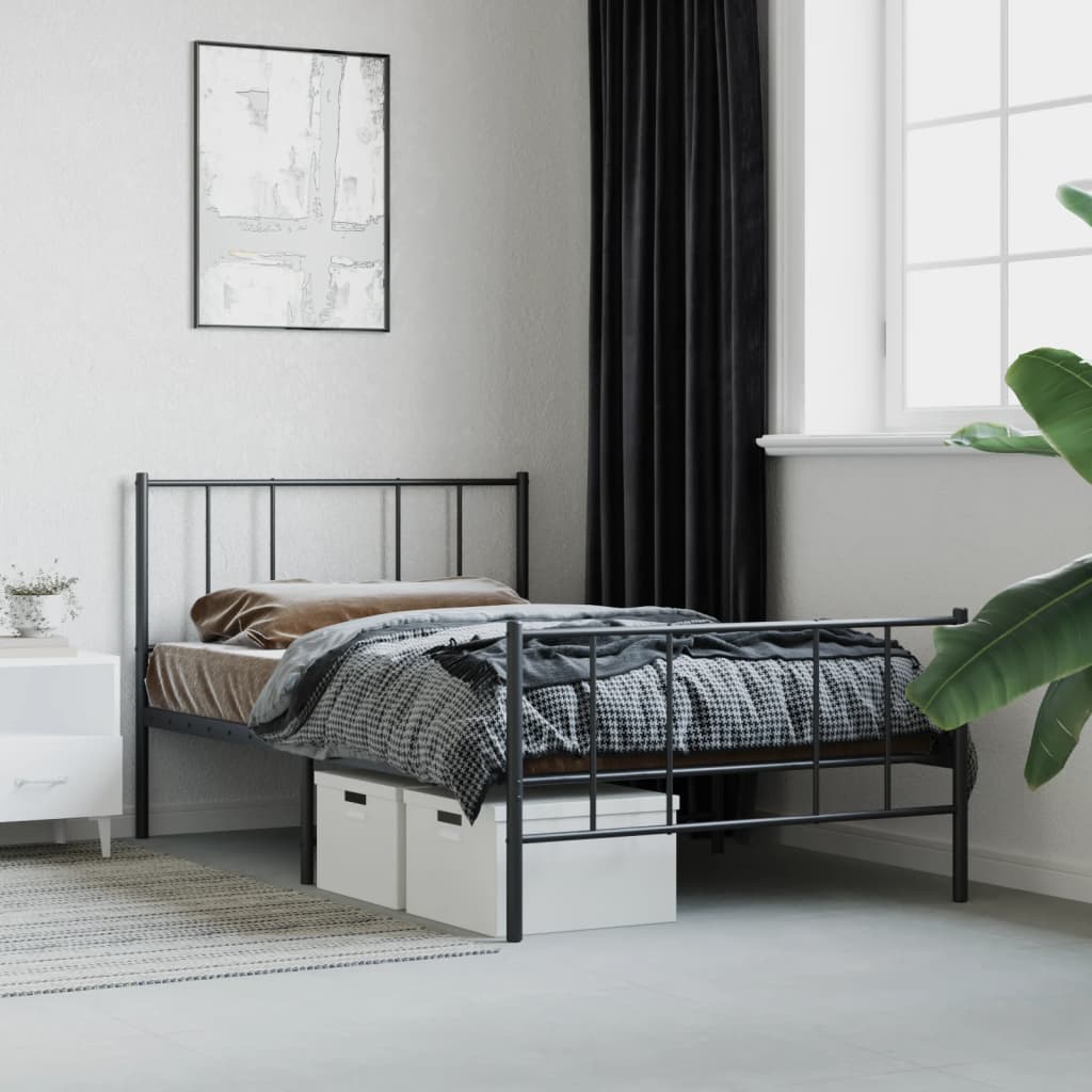 Metal Bed Frame without Mattress with Footboard Black 100x190cm