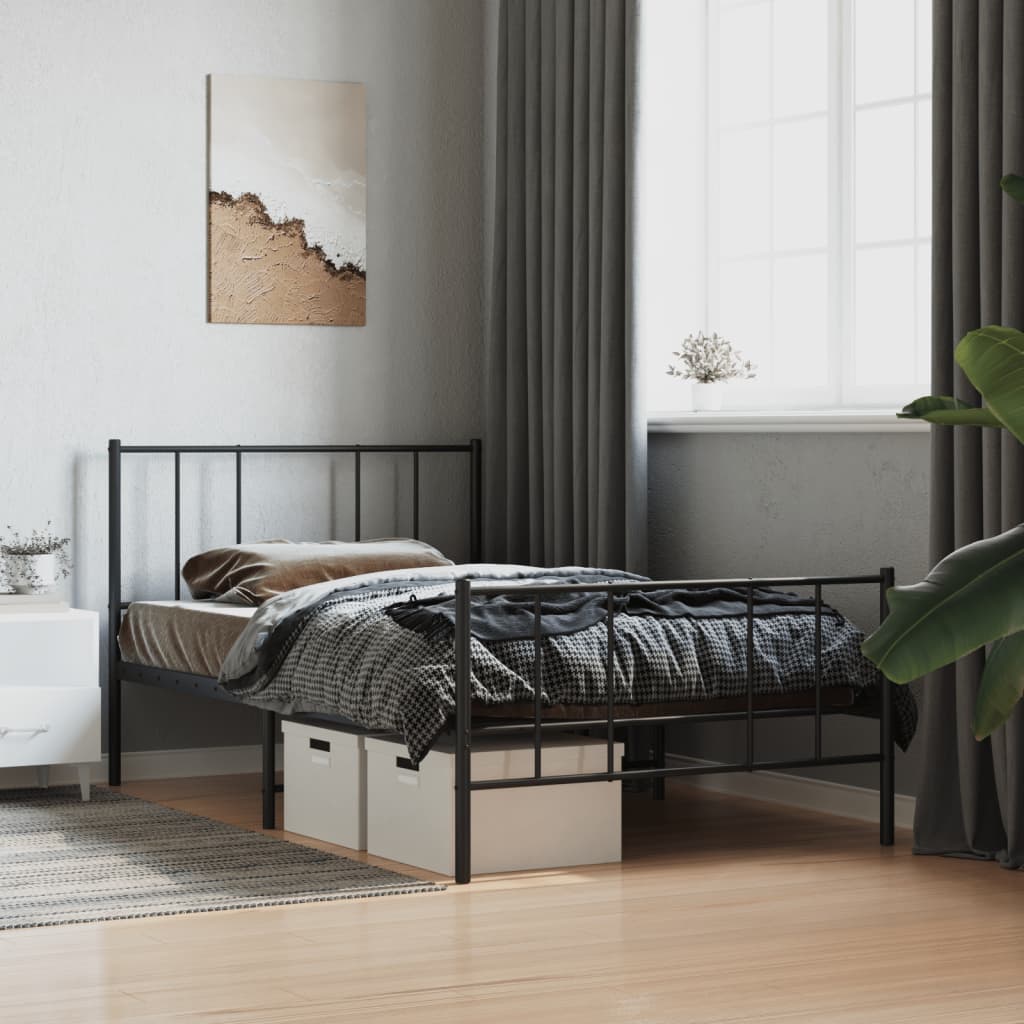 Metal Bed Frame without Mattress with Footboard Black 107x203cm