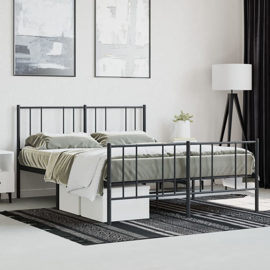 Metal Bed Frame without Mattress with Footboard Black 120x200cm