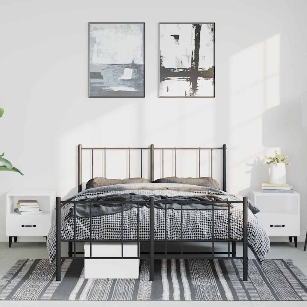Metal Bed Frame without Mattress with Footboard Black 150x200cm