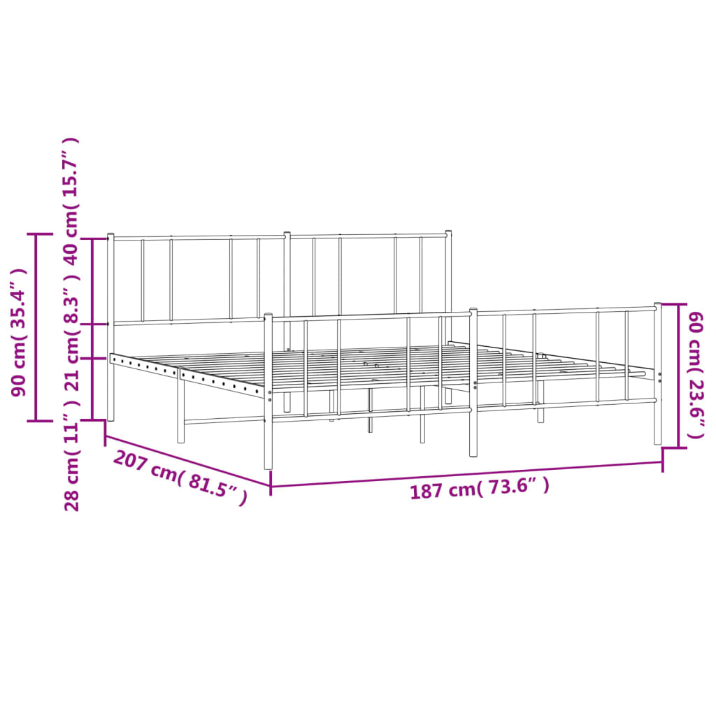 Metal Bed Frame without Mattress with Footboard Black 180x200cm