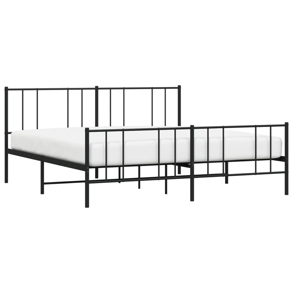 Metal Bed Frame without Mattress with Footboard Black 183x213cm