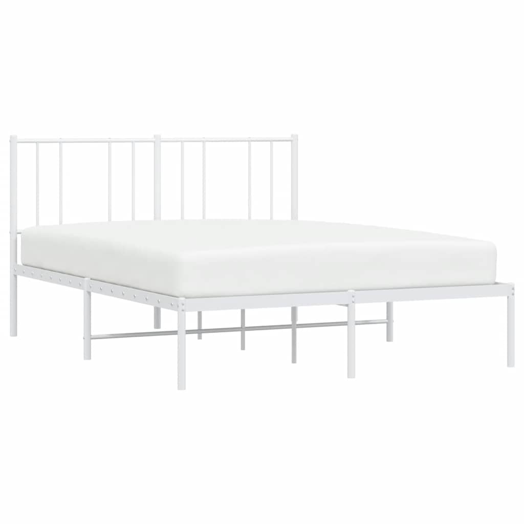 Metal Bed Frame without Mattress with Headboard White 150x200cm