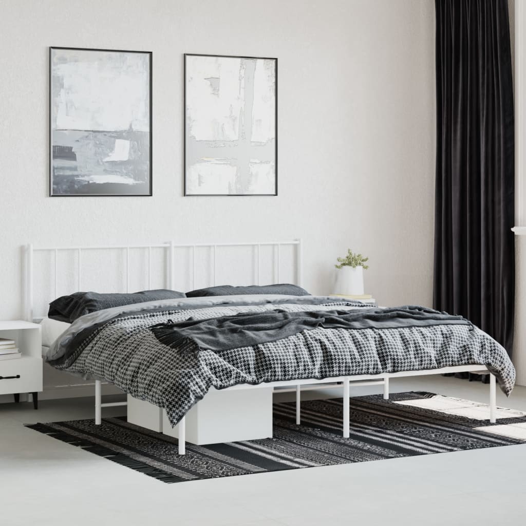 Metal Bed Frame without Mattress with Headboard White 183x213cm