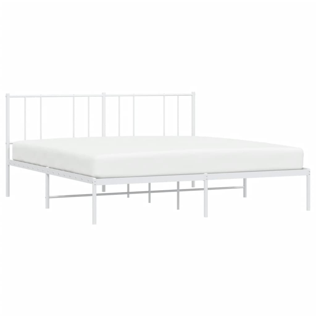 Metal Bed Frame without Mattress with Headboard White 183x213cm
