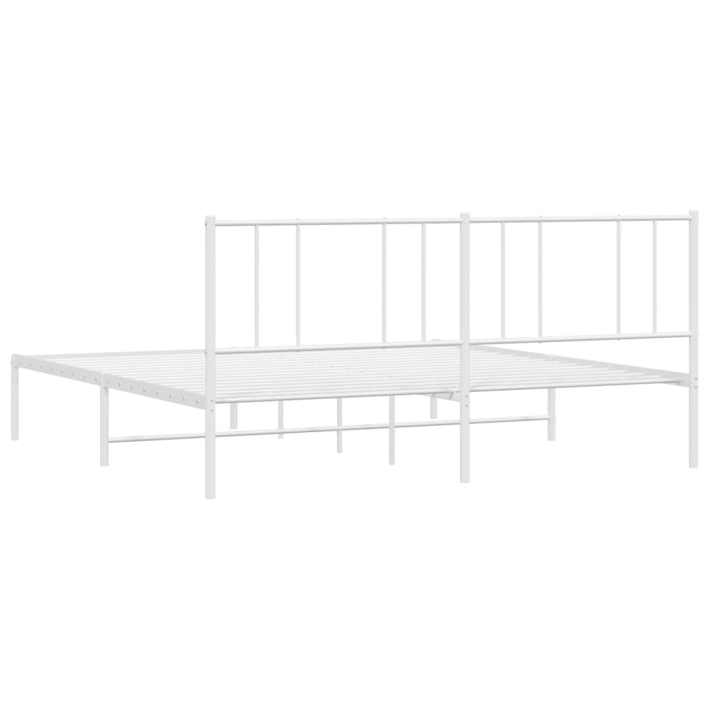 Metal Bed Frame without Mattress with Headboard White 183x213cm