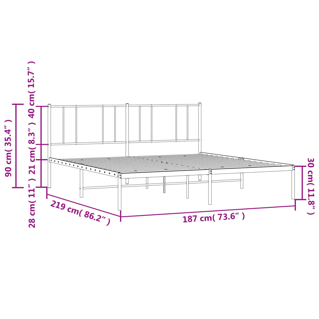 Metal Bed Frame without Mattress with Headboard White 183x213cm