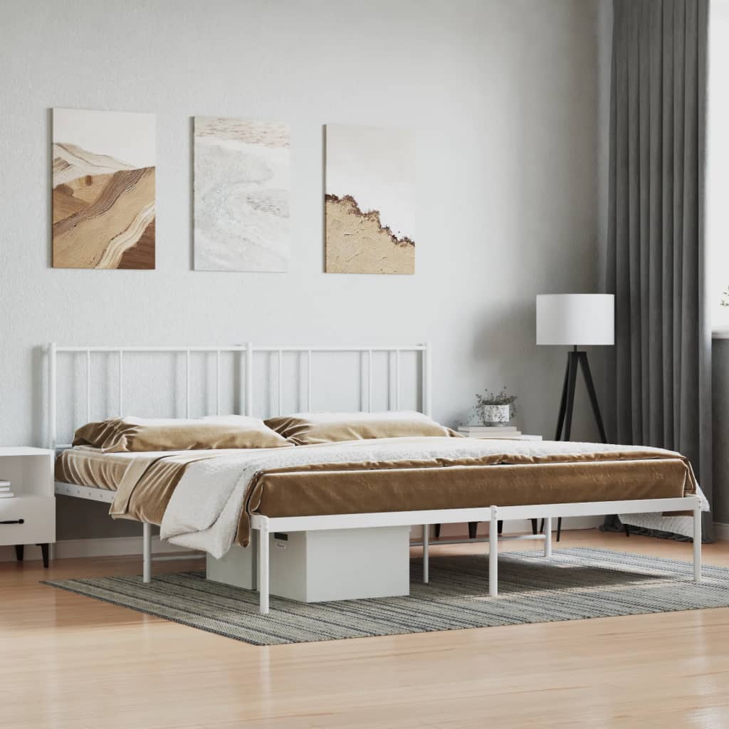 Metal Bed Frame without Mattress with Headboard White 183x213cm