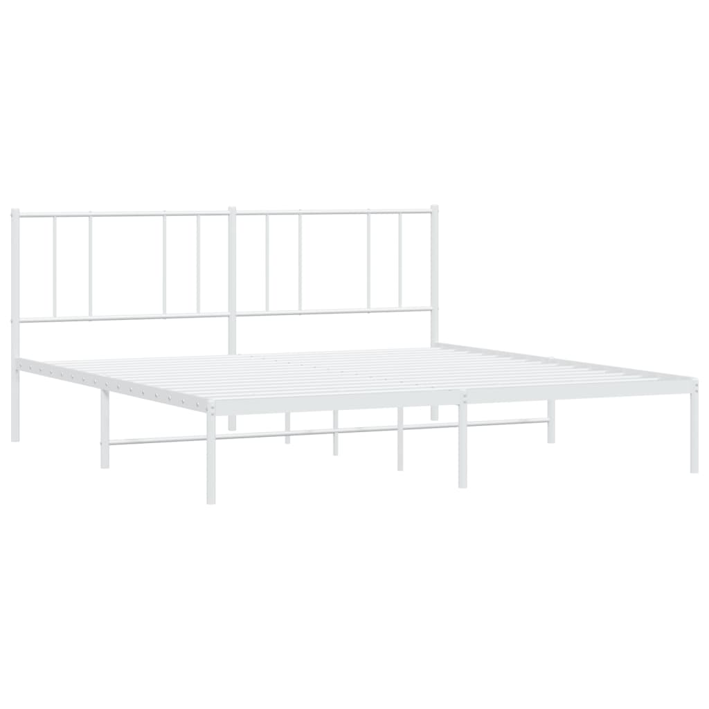 Metal Bed Frame without Mattress with Headboard White 193x203cm