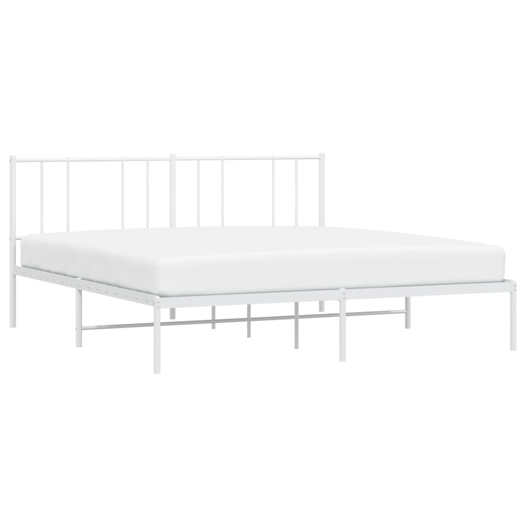 Metal Bed Frame without Mattress with Headboard White 193x203cm