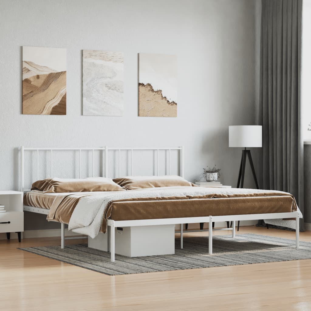 Metal Bed Frame without Mattress with Headboard White 193x203cm