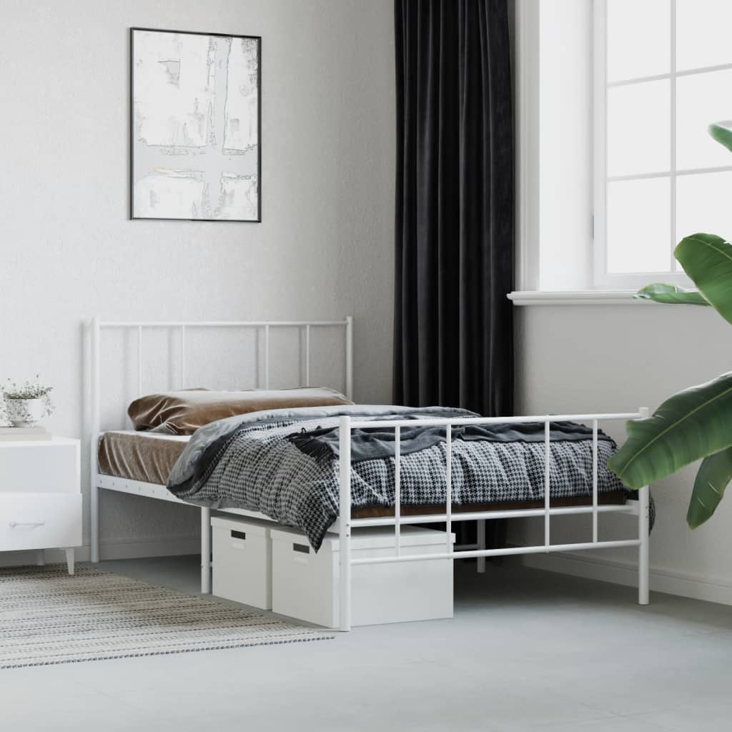Metal Bed Frame without Mattress with Footboard White 75x190cm