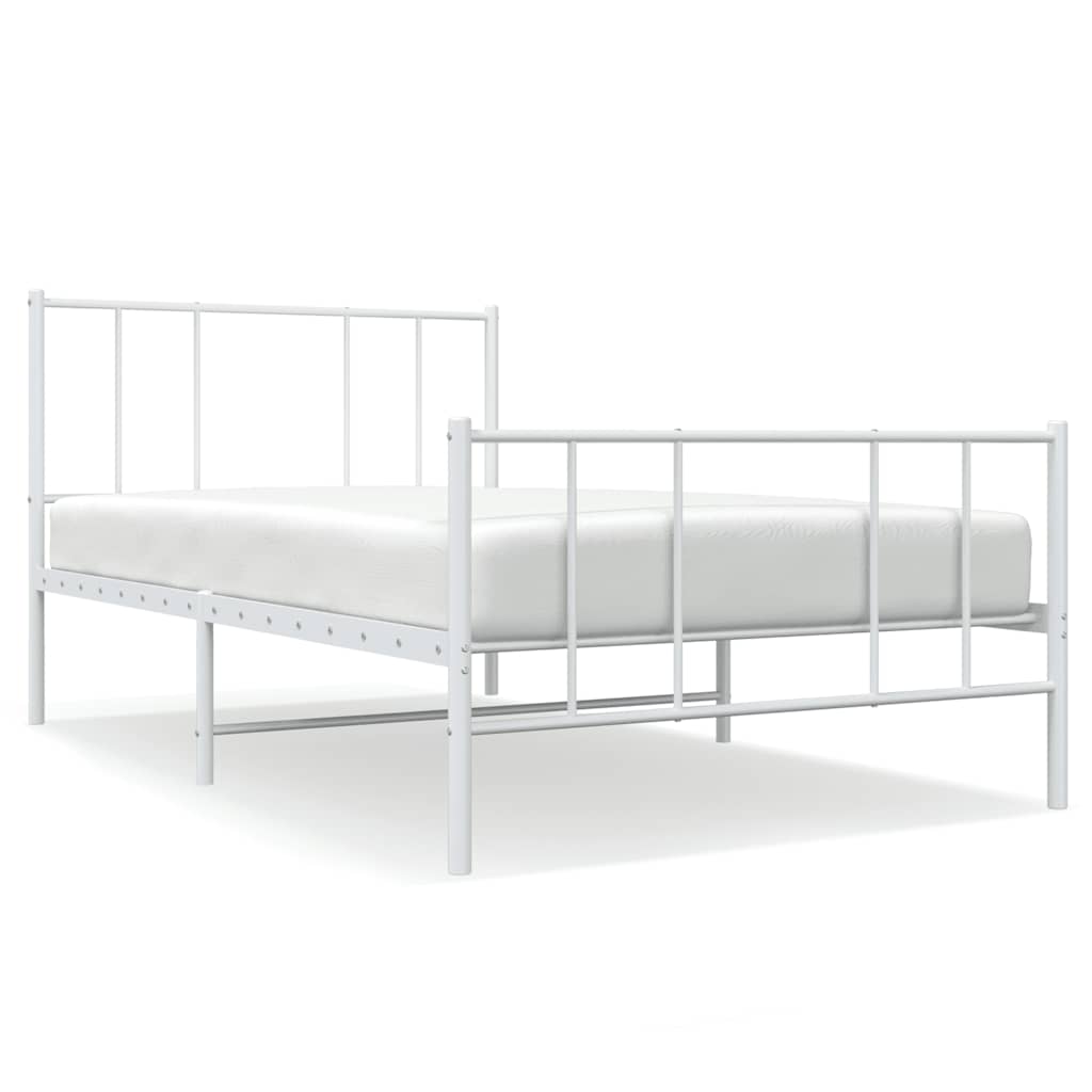 Metal Bed Frame without Mattress with Footboard White 90x200cm