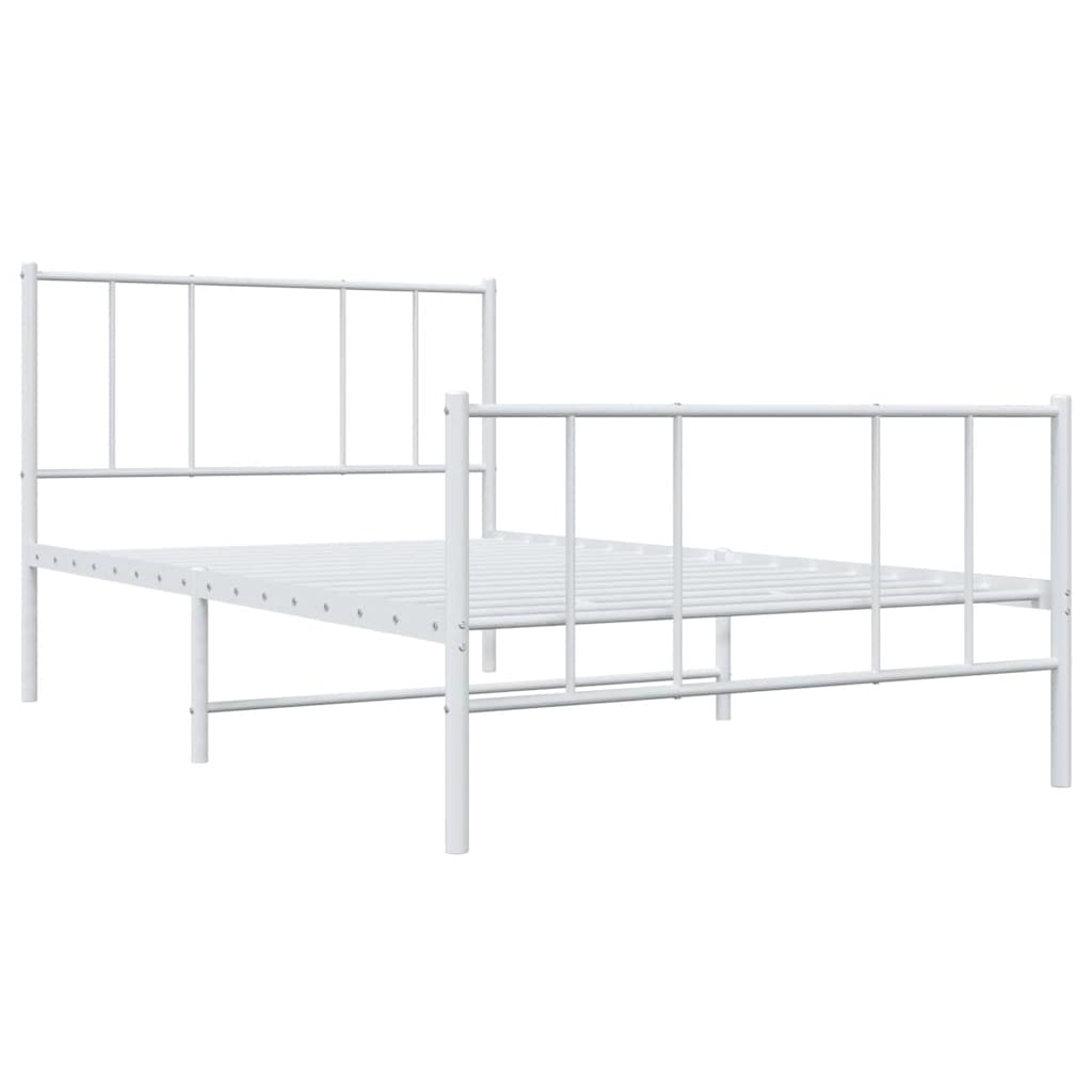Metal Bed Frame without Mattress with Footboard White 100x190cm