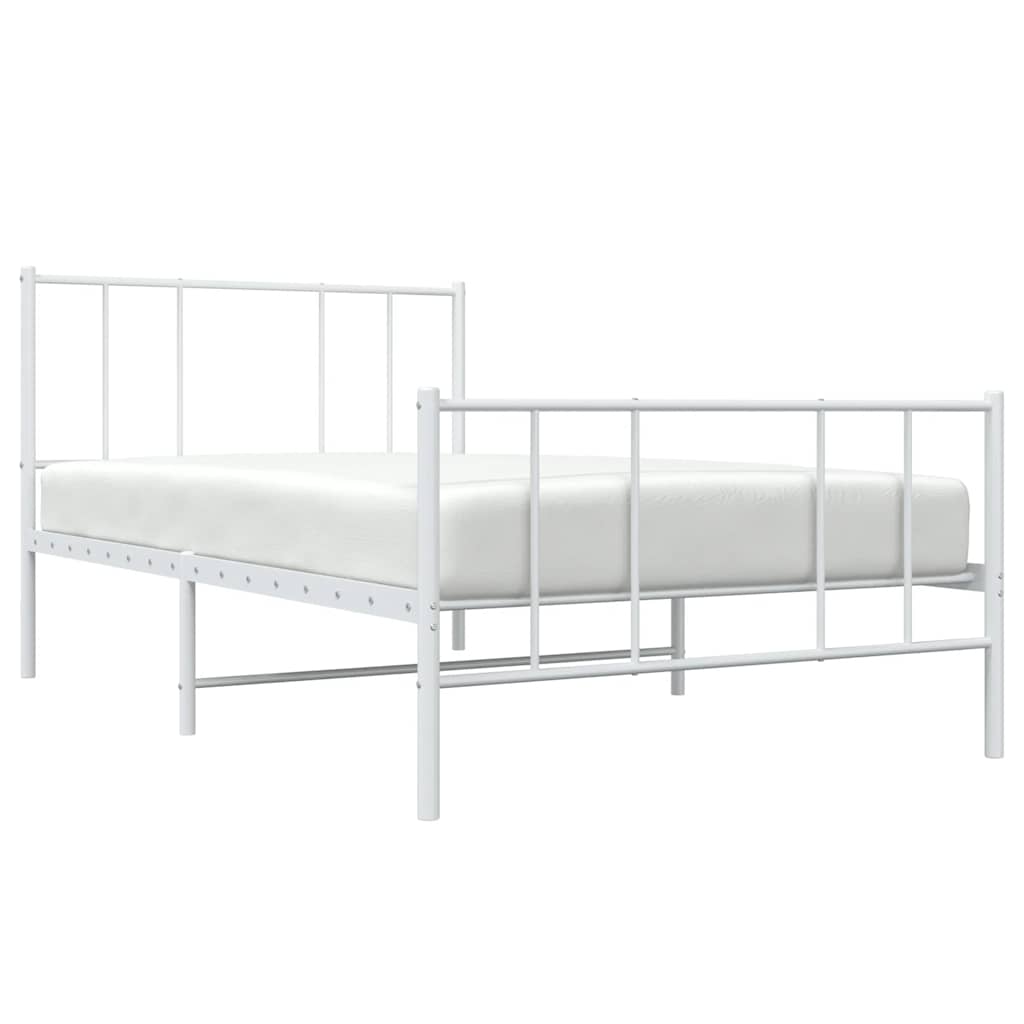 Metal Bed Frame without Mattress with Footboard White 100x200cm