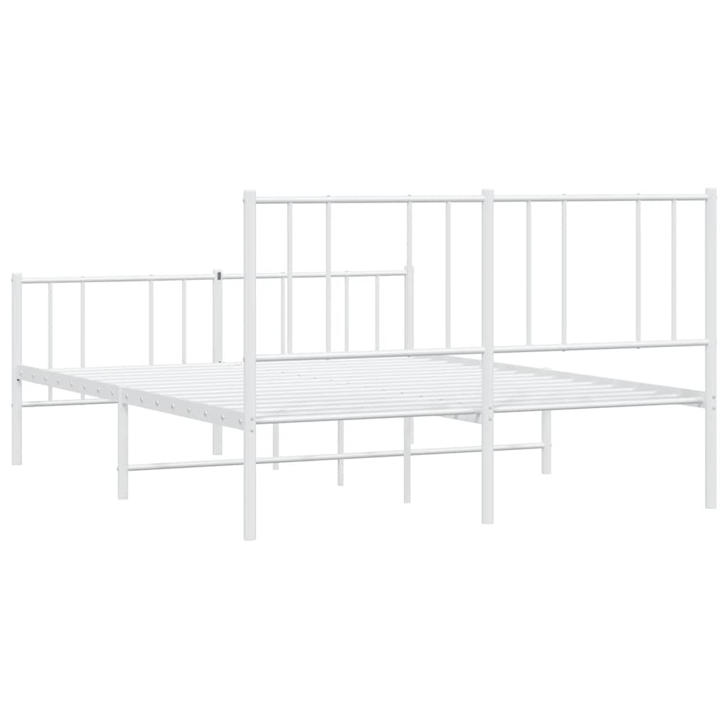 Metal Bed Frame without Mattress with Footboard White 135x190cm