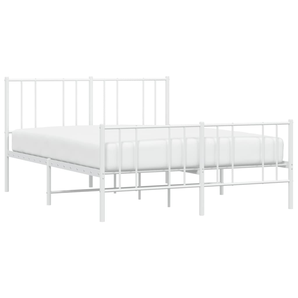 Metal Bed Frame without Mattress with Footboard White 140x190cm